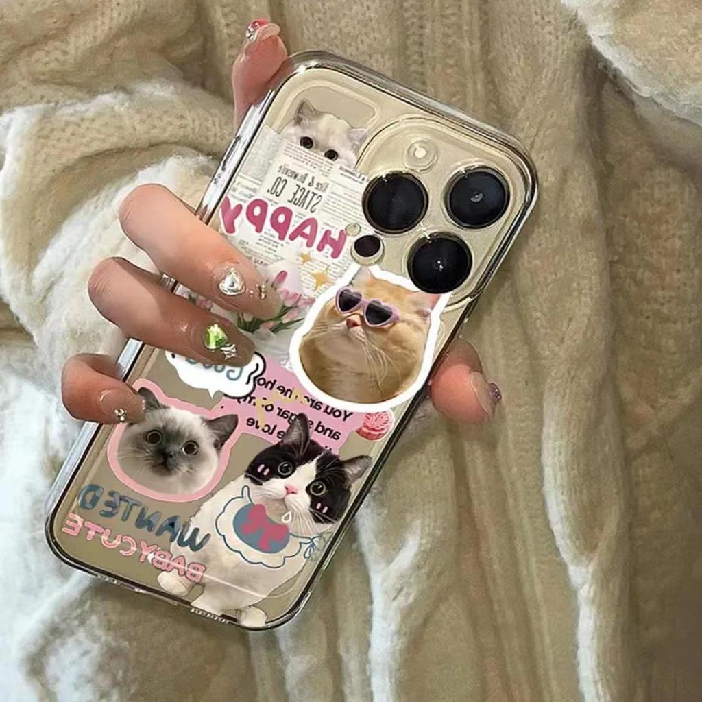 Newspaper Cat Transparent Anti-Fall Case for Apple 11Pro, 12ProMax, 13, 14, & 15