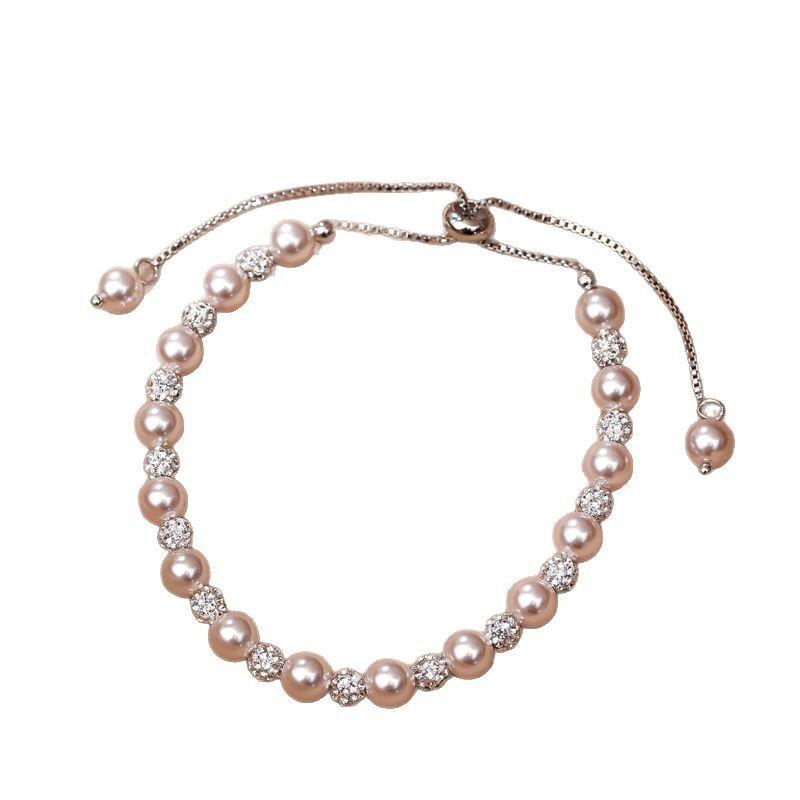 Handmade Rose Purple Pearl Bracelet With Starry Sky Beads Geometric Design Women Elegant Minimalist Jewelry