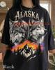 Alaska Wolves Mountain Landscape Comfort Colors® Tshirt, Pine Forest Sunset Wildlife Nature Animal Lover Vintage Bootleg Faded Tee