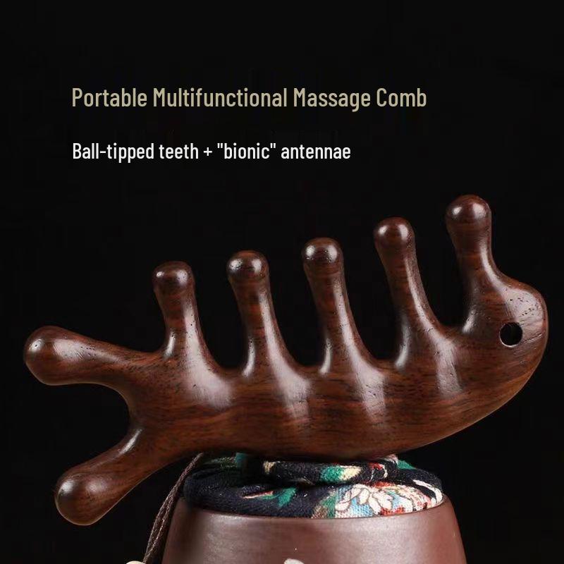 

Расческа для массажа из сандалового дерева в форме дельфина: Пятизубцовая, с шариковой головкой, портативная меридианная расческа
