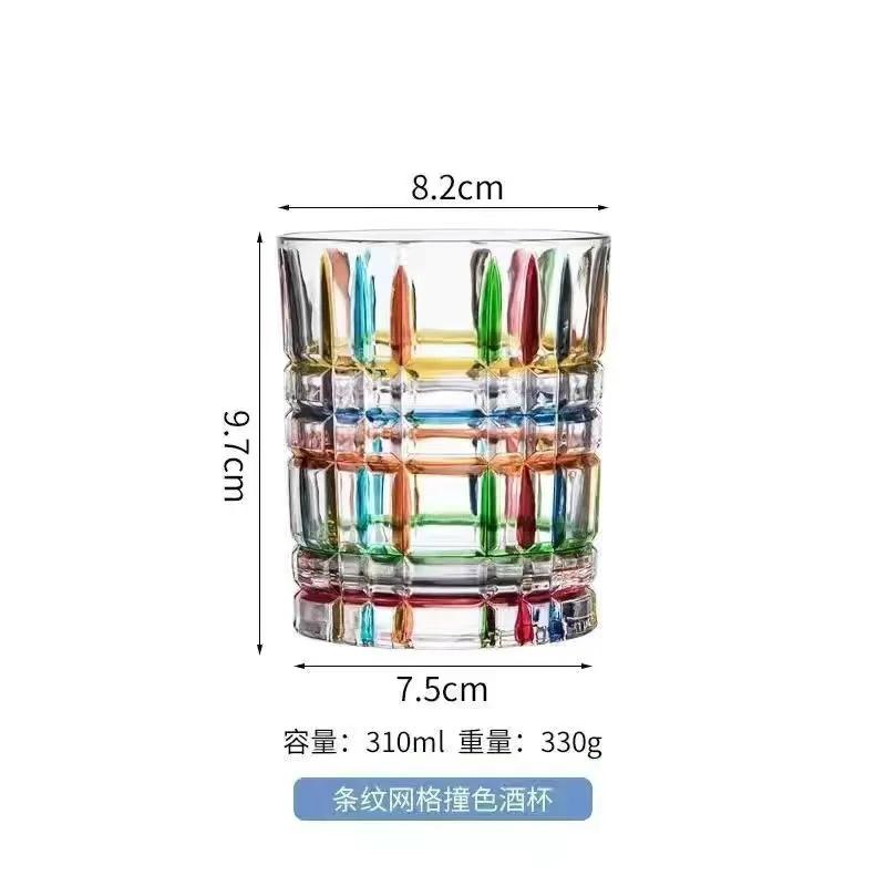

European Colored Lines, Woven Crystal Glass, Stained Glass, Juice Cup, Whiskey Glass, Personalised Gift 1PCS