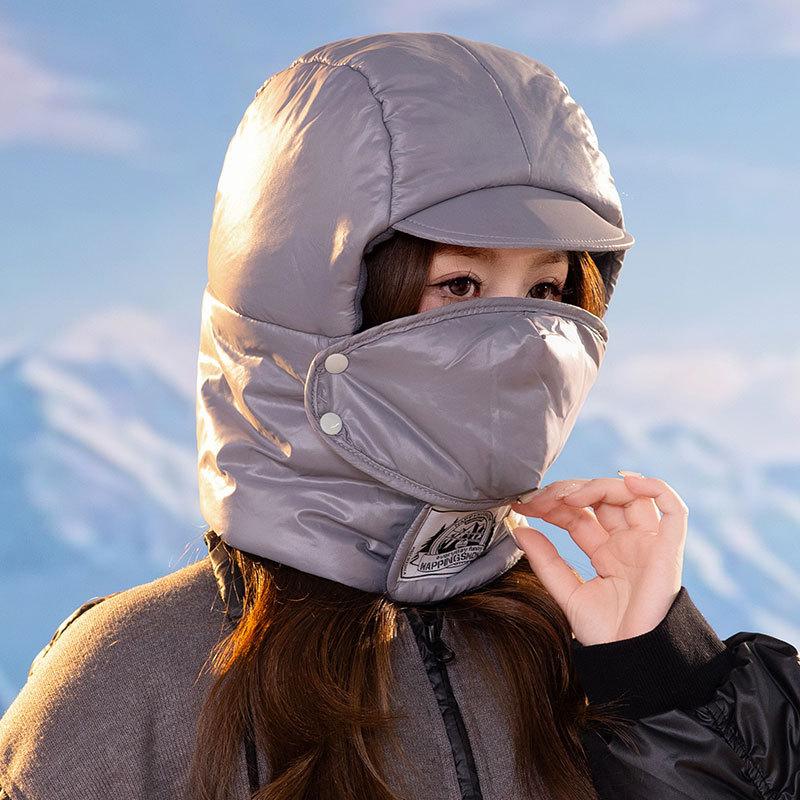 Light Down Cotton Women Autumn and Winter Cold Scarf Mask Integrated Ski Cap Outdoor Cycling Cap