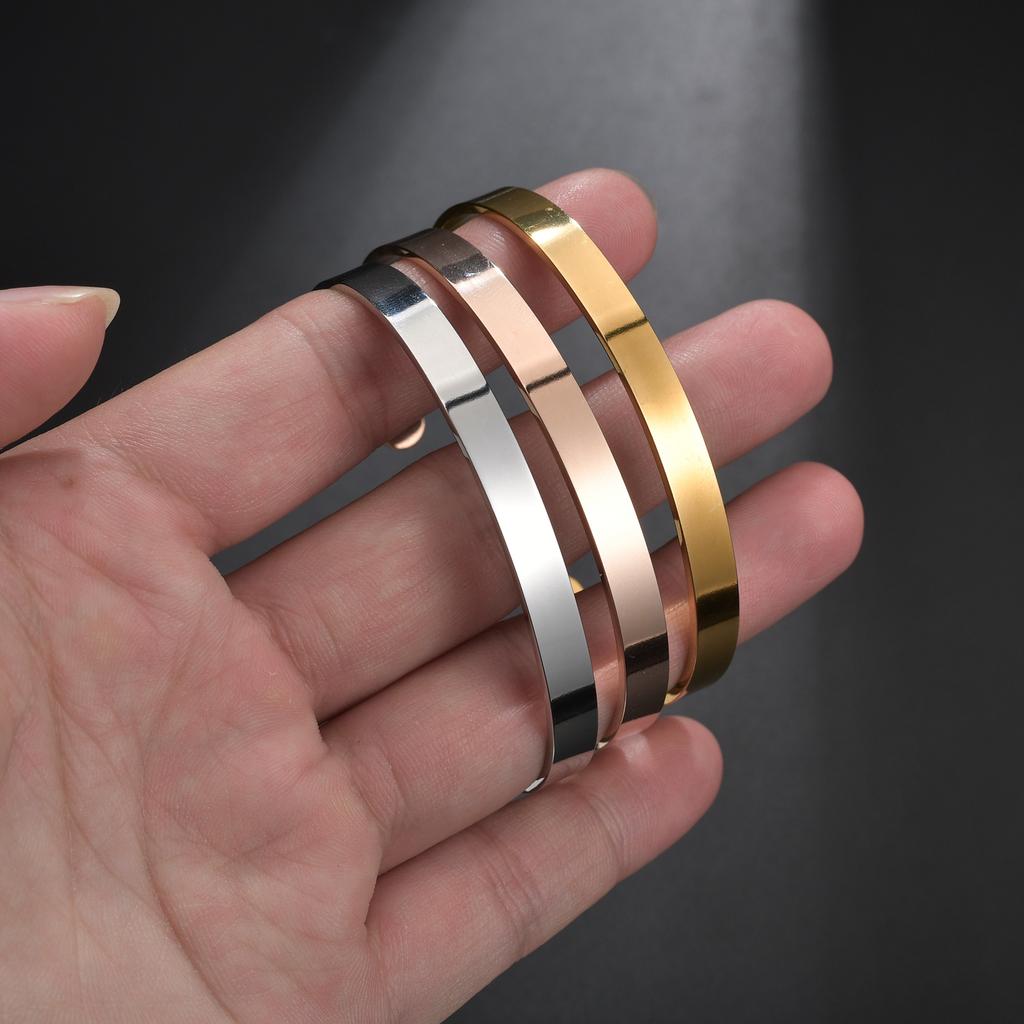 Atoztide Engrave 6mm Polished Open Bracelet Personalized Custom Name Bangle For Women Stainless Steel Jewelry Birthday Gift