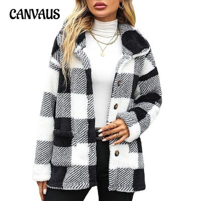 Cappotto da donna autunno e inverno Risvolto alla moda Giacca a maniche lunghe in tweed casual scozzese monopetto a maniche lunghe a maniche lunghe