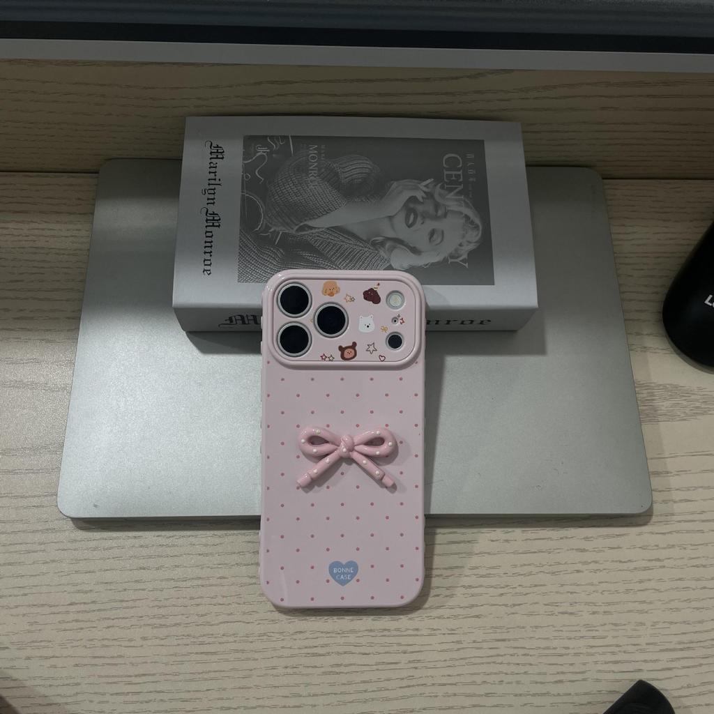 Custodia iPhone 17 Pro con Fiocco a Pois 3D | A Forma di Cuore, Protezione in TPU Antiurto