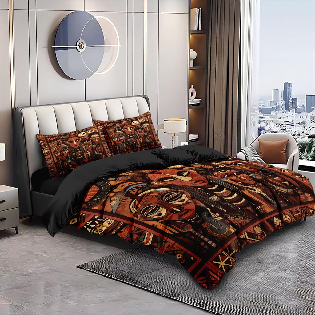 3PCS Retro Totem Ethnic Style Printed Coreless Bedding Set Soft Dormitory Bedroom Multiple Sizes Decoration Machine Washable