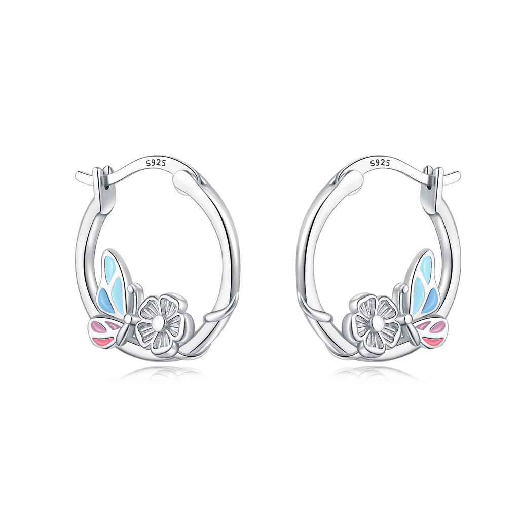 925 Silver Bees Butterflies Insects Series Zircon Hoop Earrings Women Jewelry Gifts Accessories