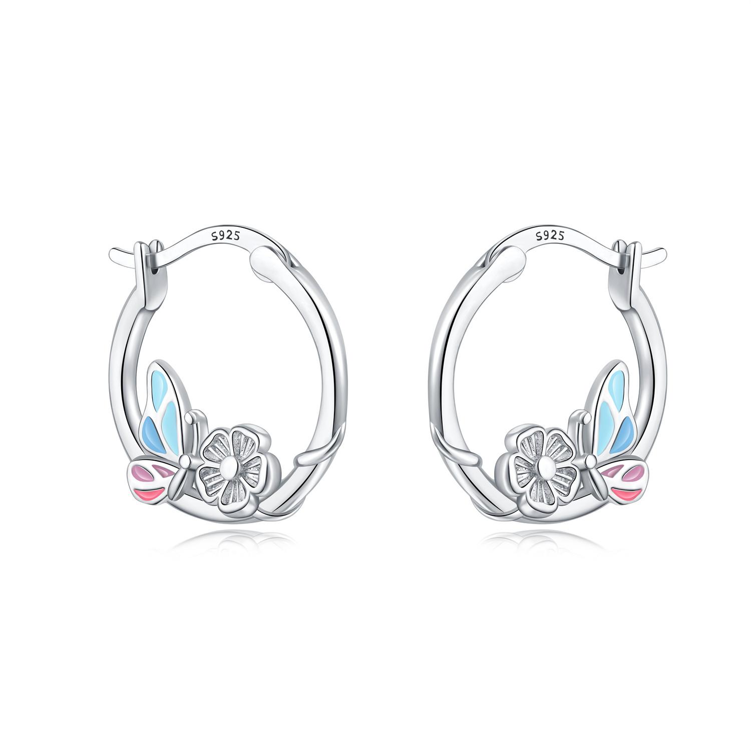 S925 Sterling Silver Flower Butterfly Earrings Hoop Earrings Women Jewelry Original Trendy Anniversary Gifts