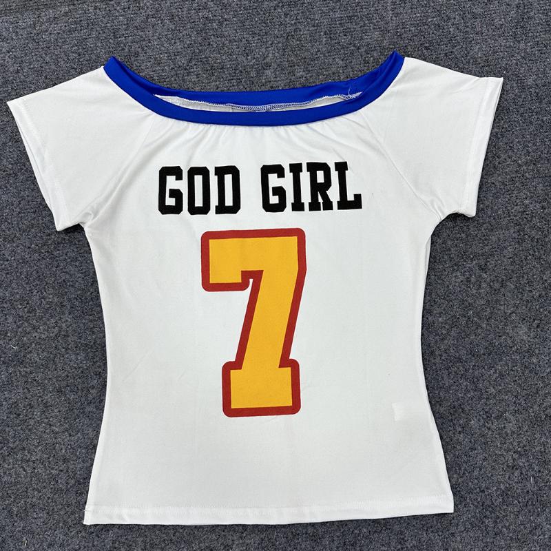 

Европейская и американская летняя уличная свежая ретро футболка на одно плечо с принтом букв L белый