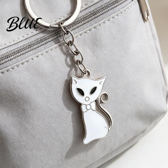 Lightweight Key Ring 2Pcs Black White Cat Keychain for Backpacks Oil Dripping Enamel Zinc Alloy Holder Kitten Ring Metal Bag Schoolbag Charm