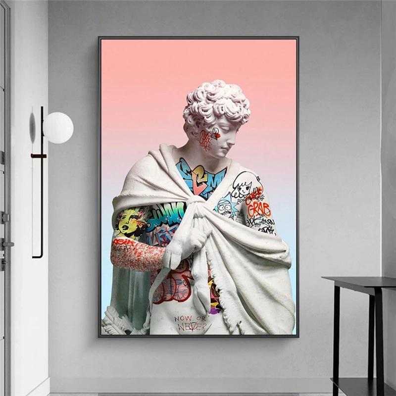 Famous Painting Funny David Portrait Sculpture Canvas Paingtings Wall Art Living Room Bedroom Mural Decorative Poster and Prints