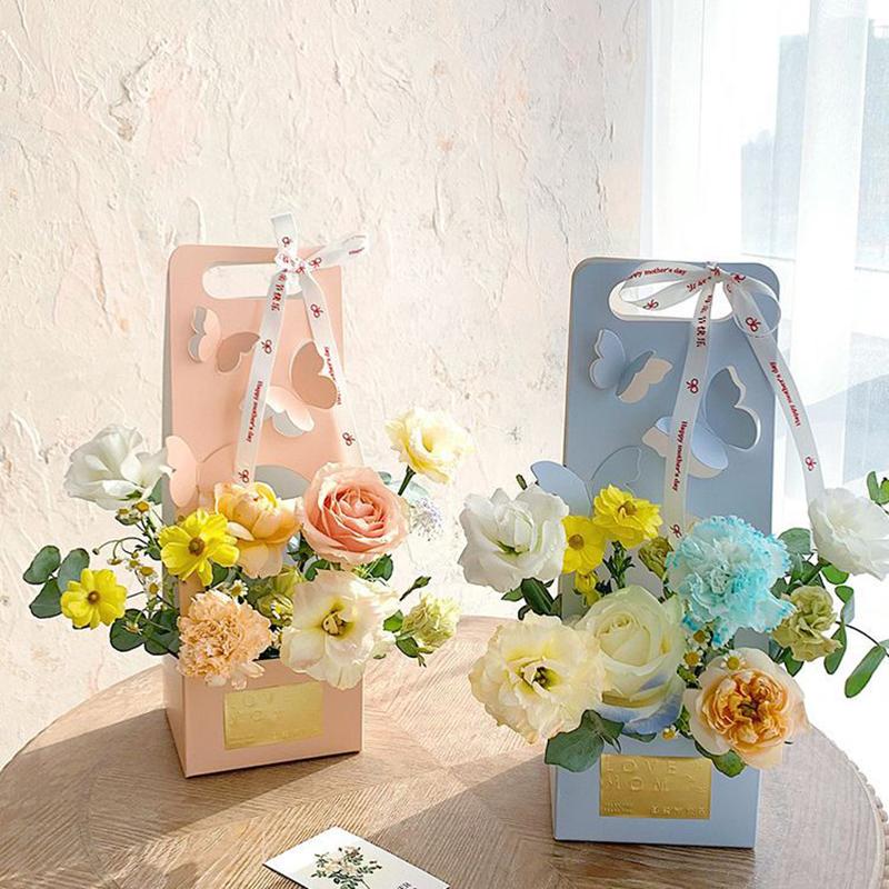 2Pcs Creative Hand-Folded Folded Flower Box Flower Gift Box Romantic Flower Arrangement Box Portable Bouquet Wrapping Box