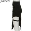 BITCED Spring Women's Solid-Color Slim-Fit High-Waisted Fashion Asymmetric Split Skirt