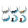 Colorful Cat In Moon Ornament Window Hangings Cat Memorial Gifts Windows Cars Decoration For Cat Lovers