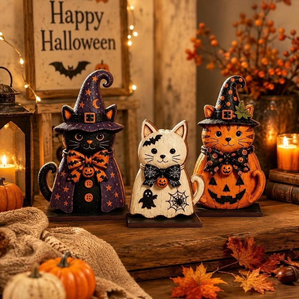 3pcs Rustic-style Halloween Figurine Pumpkin Tabletop Decoration Living Room