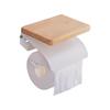 Wonshiu Toilet Paper Holder, Natural Wood with Top, Stylish Single Roll Holder (Natural x White, Single)