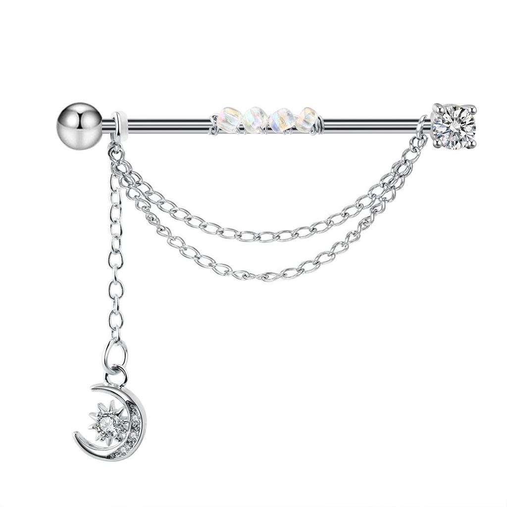 1PC Surgical Steel Industrial Piercing Barbell Long Earrings With Chain Scaffold Bar Ear Cartilage Earing Trend Body Jewelry