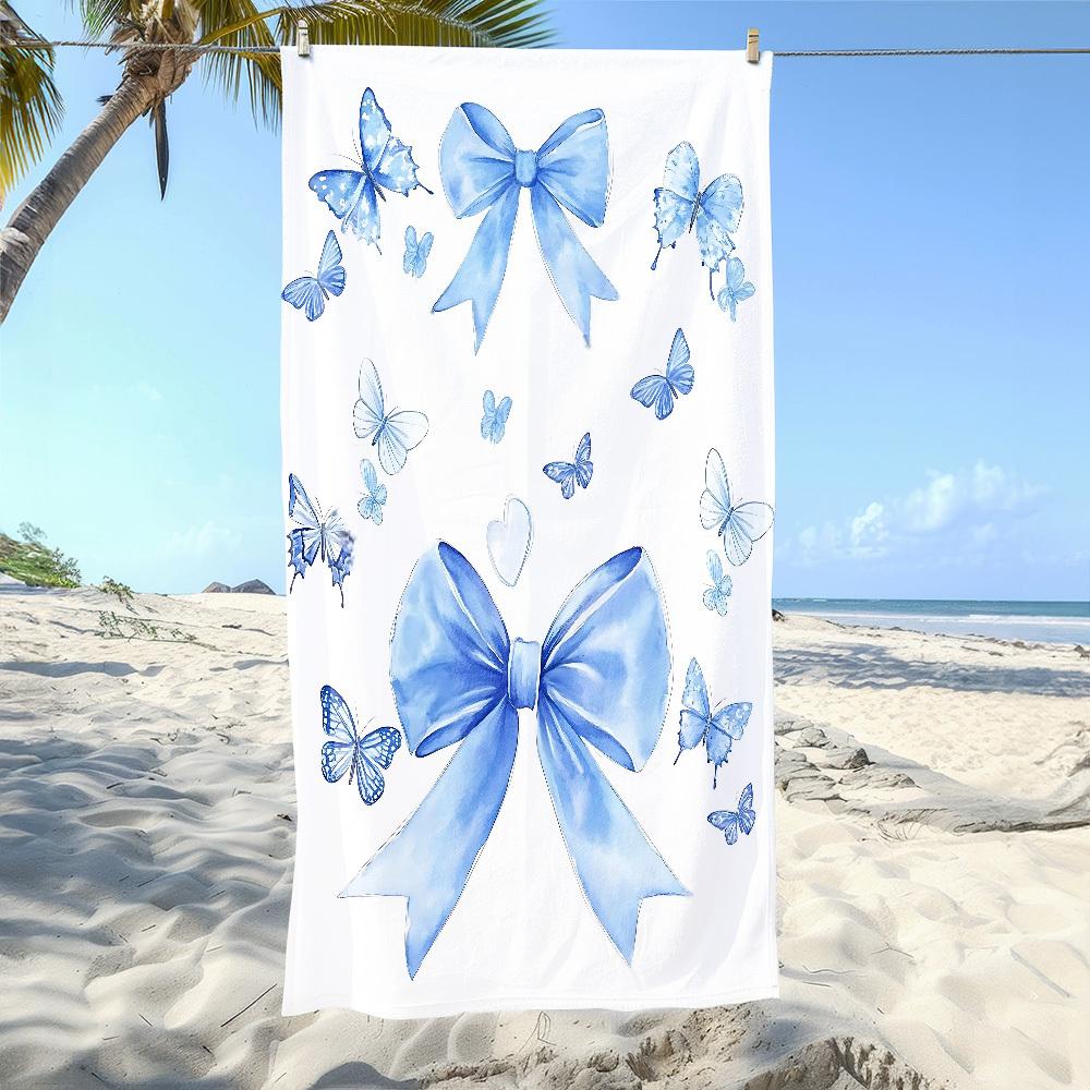 1pc Beautiful Blue Bow Beach Towel - Soft, Ultra-Absorbent Microfiber, Lightweight, Perfect for Beach, Parties, Travel, Camping