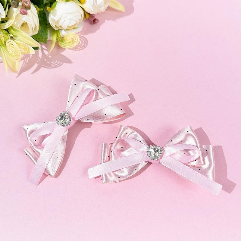 

Women s Sparkle Rhinestone Satin Bow Hair Clips - Fashion Dot Hair Accessories for Daily/Party/Lolita Outfits (Black/Pink/White) розовый