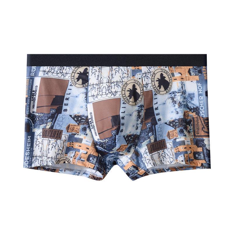 

Мужское нижнее белье из ледяного шелка с принтом для лета, ультратонкое, свободное, четырехстороннее L