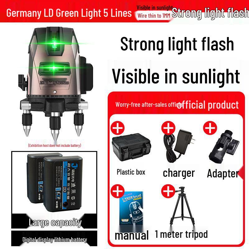 High-Precision Automatic Laser Level Tool with Green & Blue Light, 5-Line Infrared, Outdoor Use