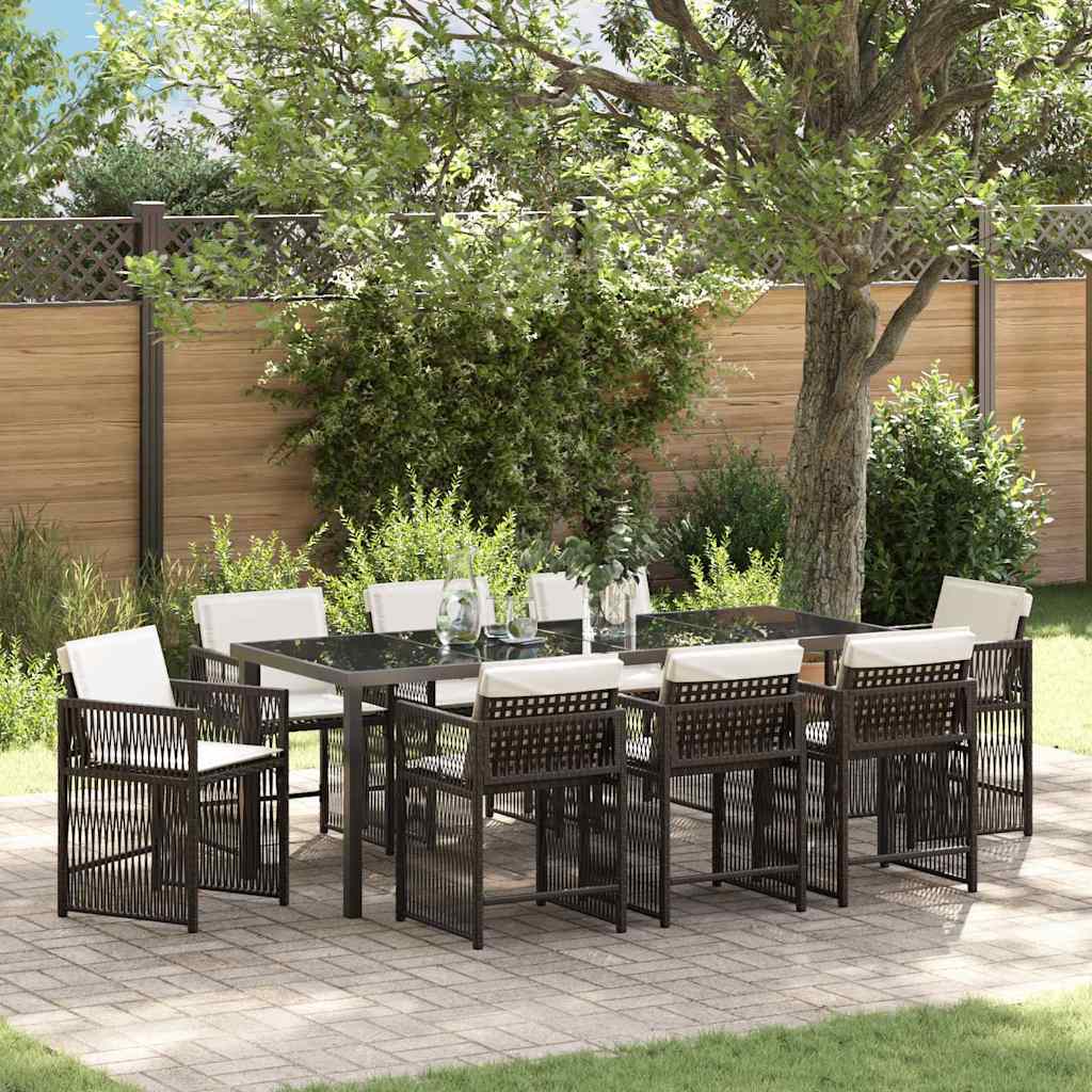 Garden Dining Set 9 Pcs Brown Poly Rattan