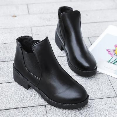 Ankle Boots for Women Leather Booties Woman Autumn Winter Short Boots Ladies Fashion Round Toe Mid Heel Boots Wholesale 2024