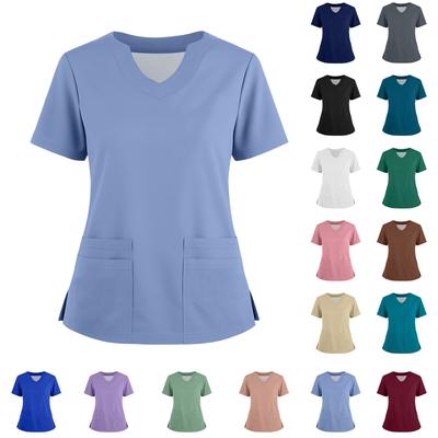 Women's Short Sleeved Solid Color V-neck Buttonable Side Slit Top T-shirt