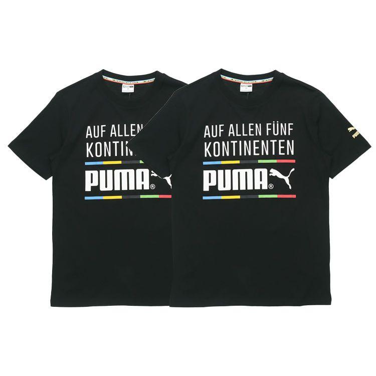 Puma Letter Print Crew Neck T-Shirt Men Tops Black 599997-51