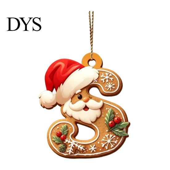 Reusable Acrylic Snowflake Berry Ornaments 2D Flat Christmas Ornaments, Gingerbread Letter Pendant with Santa Claus, Decorative Cookie Initial