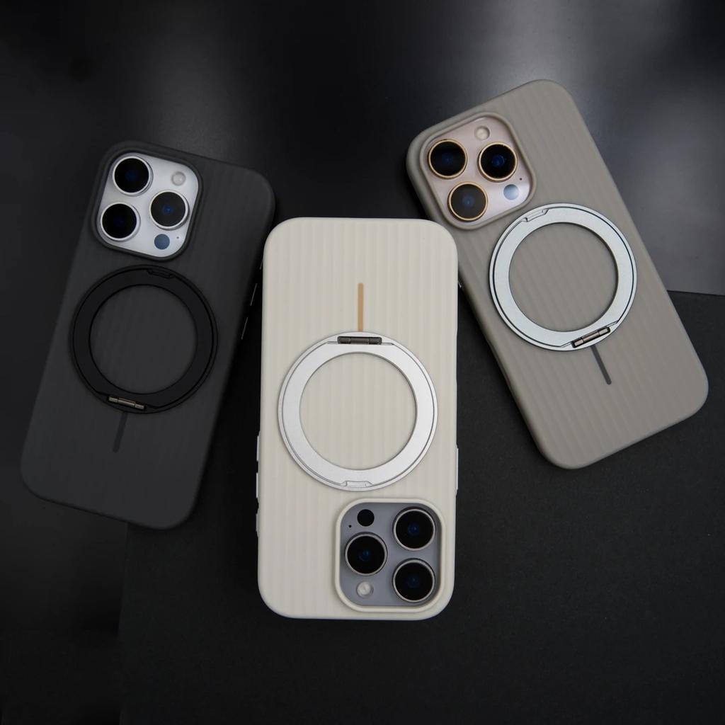 Applicable To IPhone16promax Corrugated Magnetic Suction 360 Degree Rotating Bracket Mobile Phone Case Apple 15 Matte Anti Fall