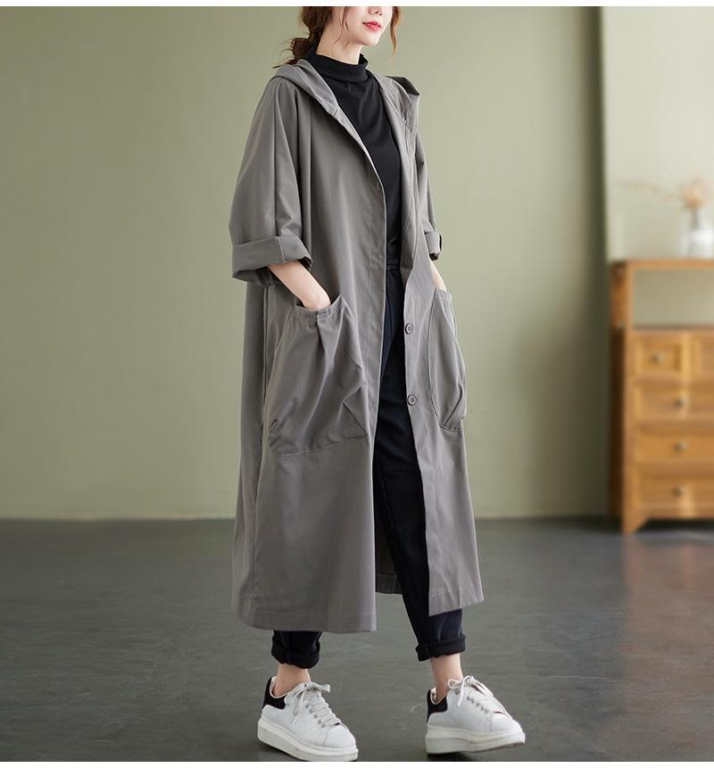2338 Women's Plus Size Artistic Casual Trench Coat - 2026 Spring New Arrival, Mid-Length, Long-Sleeved Outerwear