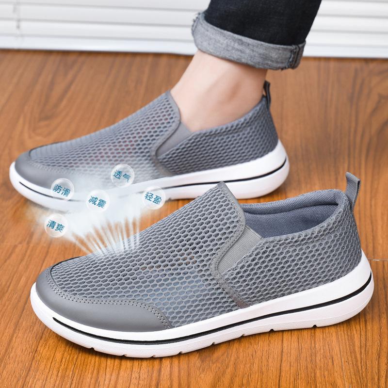 Men's net shoes summer new soft-soled light walking shoes hollow breathable mesh lazy shoes