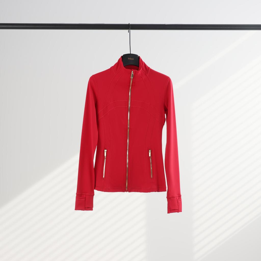 Giacca Sportiva da Donna Slim Fit con Zip Dorata - Collo Alto, Manica Lunga, Alta Elasticità, Abbigliamento Fitness Yoga