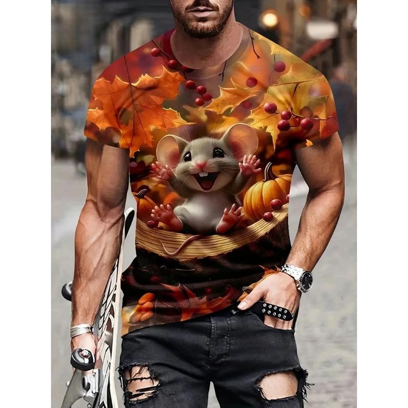 Funny Cartoon Mouse Pattern T-Shirts Cute Animal 3D Printed Short Sleeve Tops Summer Casual Round Neck Loose T-shirts