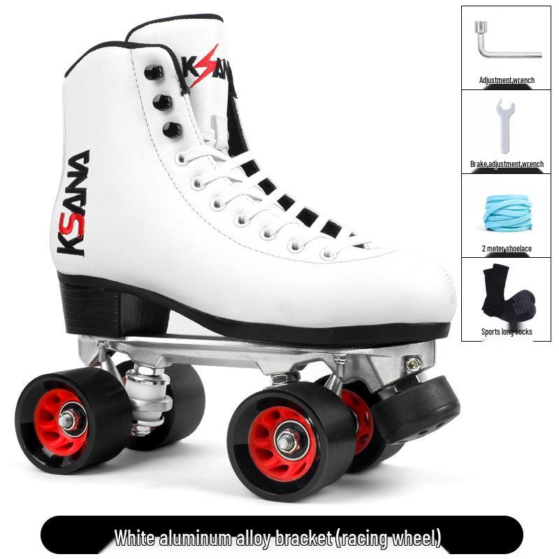 KSANA Setsuna Double-Row Microfiber Leather Roller Skates - Adult Four-Wheel Inline Skates for Professional Figure Skating