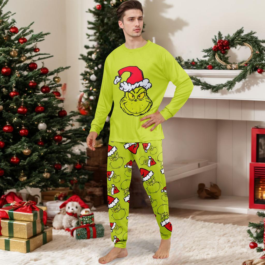 Print Cute Family Set Pajamas, Home Clothes, Family Set Long Sleeve Top Pants Set