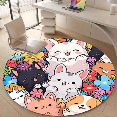 1pc Kitties Flowers Office Round Area Rug, Indoor Mat Suitable ForOffice, Under Office Chairs Bedroom Living Room Home Decor, Room Deco, N78
