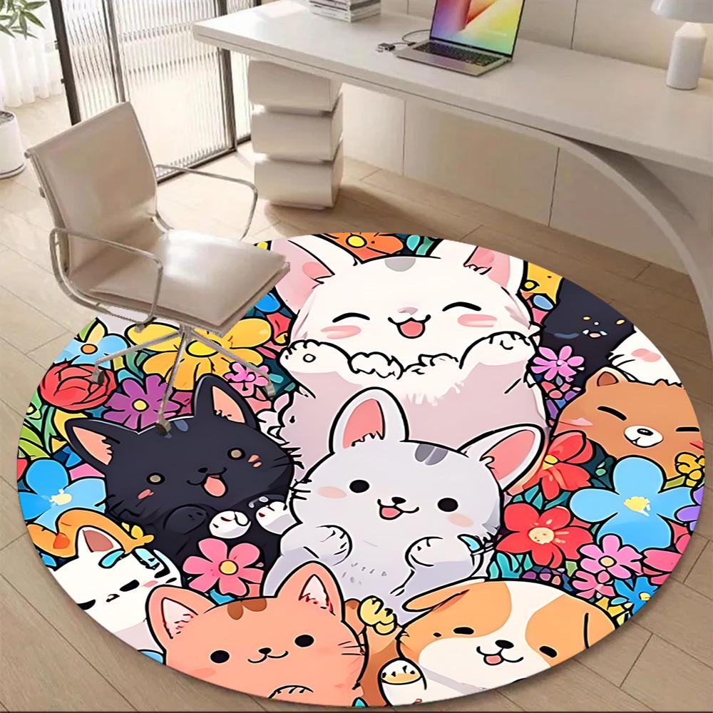 1pc Kitties Flowers Office Round Area Rug, Indoor Mat Suitable ForOffice, Under Office Chairs Bedroom Living Room Home Decor, Room Deco n78