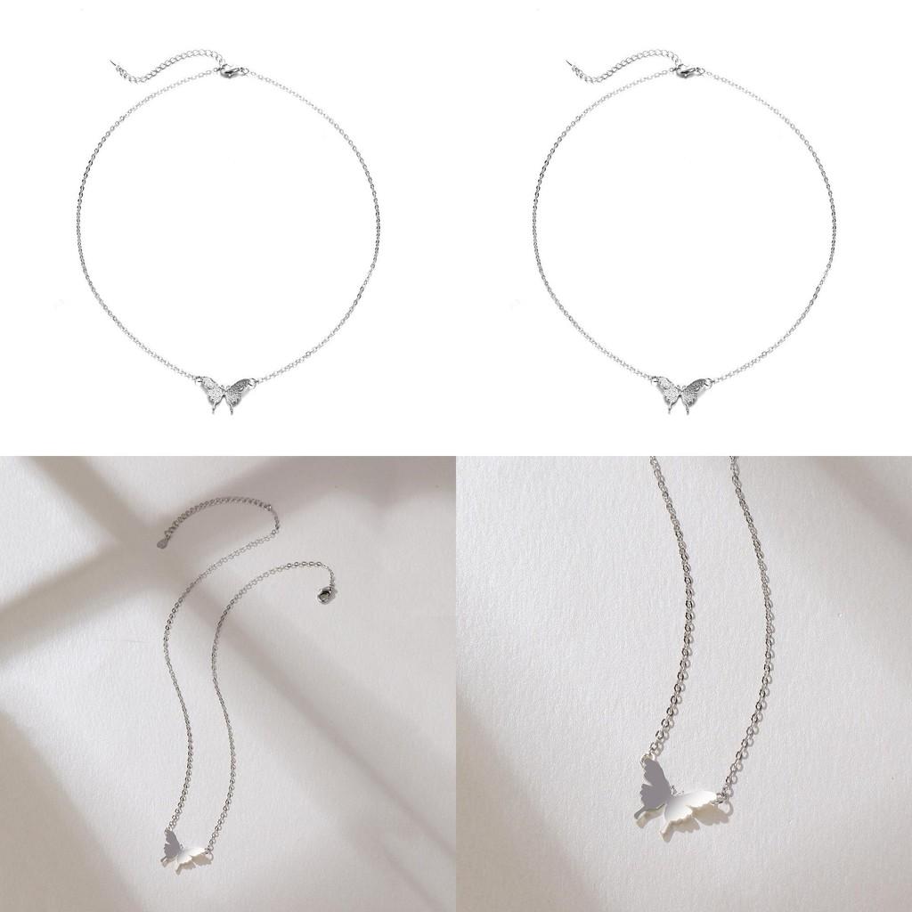 Trendy Silver Butterfly Charm Necklace For Women Unique Layered Design Jewelry Piece
