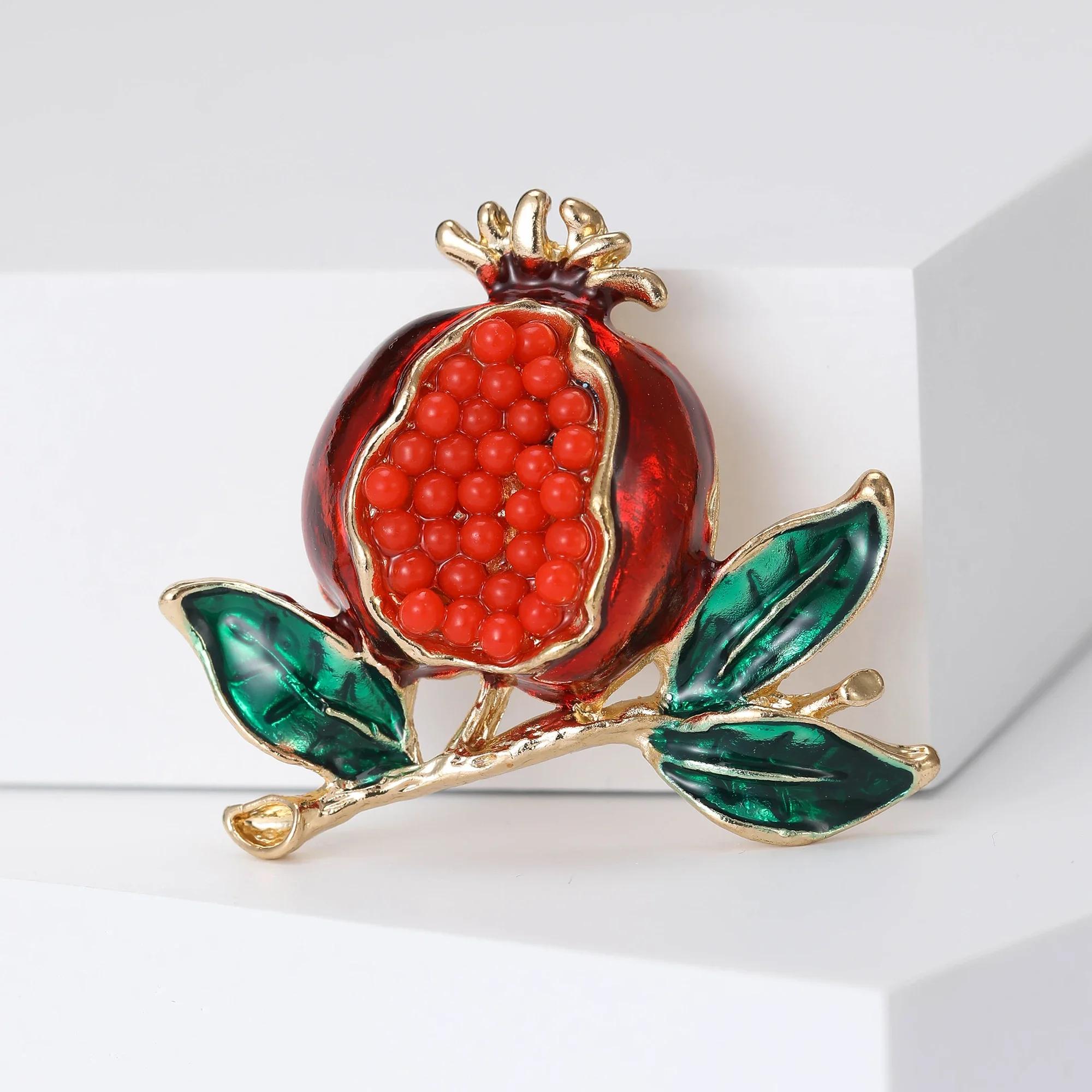 Popular Enamel Pomegranate flower Brooches for Women Unisex Rhinestone Plant Pins Event Party Decoration Clothes Accessories