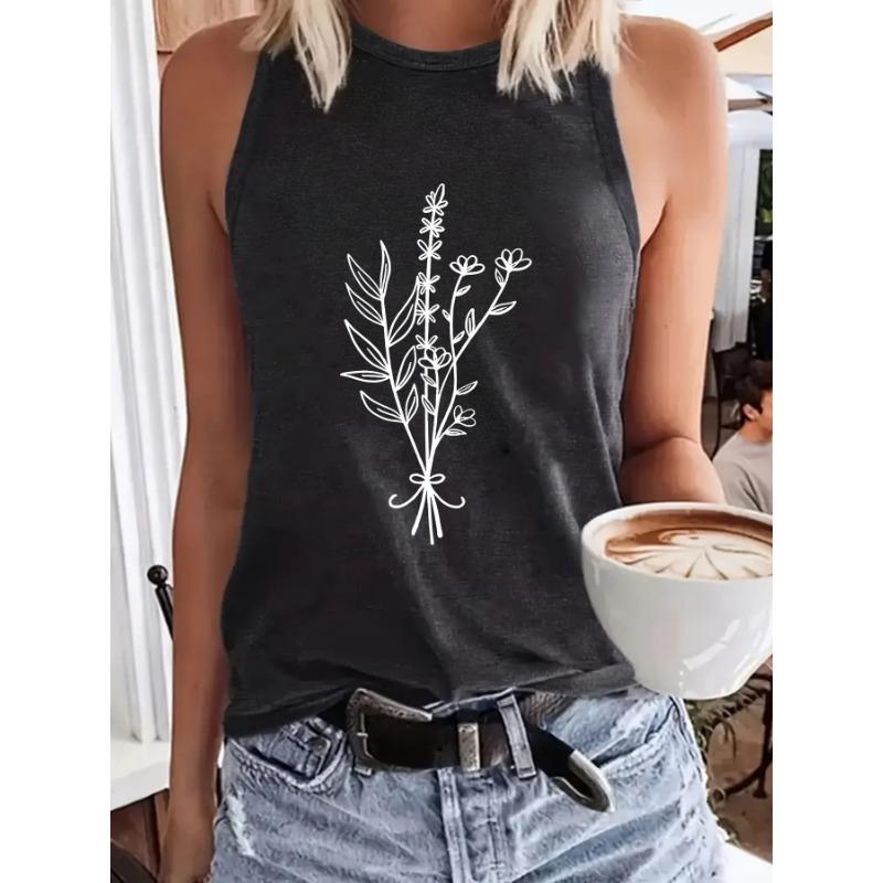 Tištěné jarní a letní tílko bez rukávů s kulatým výstřihem, pulovr vesta