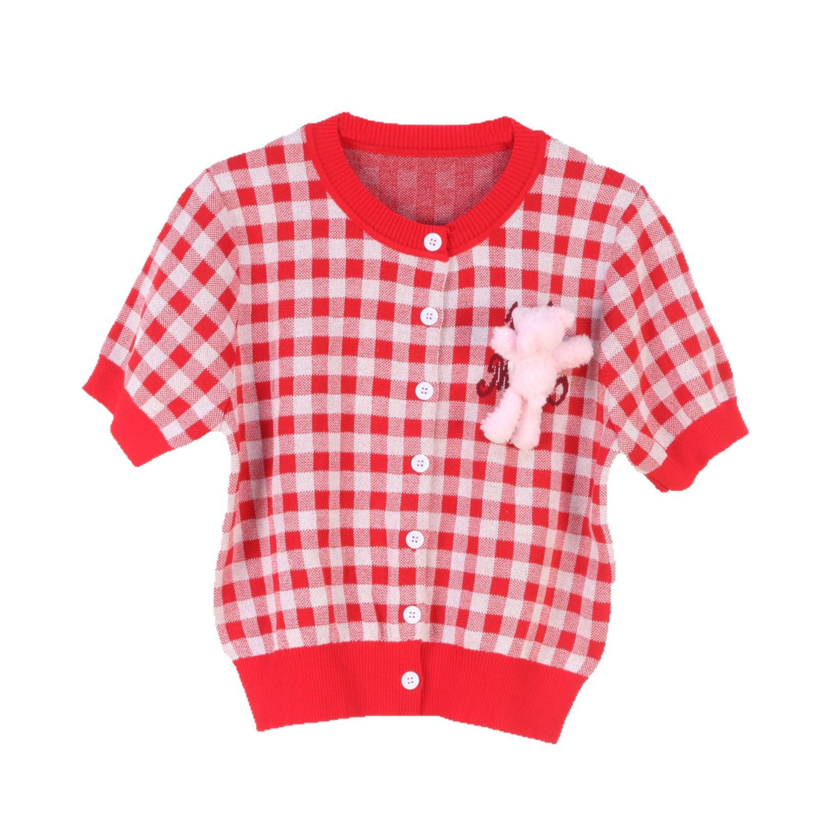 

Весенне-летняя корейская клетчатая вязаная кофта-кардиган и футболка с коротким рукавом с надписью «Медведь» Small