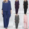 Pantaloni Drepti Subțiri din Șifon cu Cusături Elegante din Dantelă pentru Femei Set din Trei Piese Mărimi Mari Modă Casual Europa și Statele Unite Costum