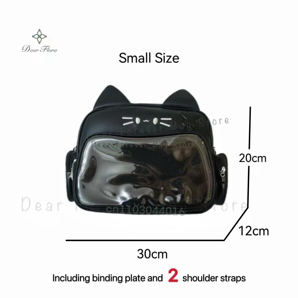 New Korean Kawaii Cat Ita Bag Cute PU Shoulder Bag Girls Transparent Pocket Harajuku Crossbody Bag Women's Fashion Backpacks