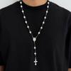 IngeSight.Z 4 Styles Punk Rhinestone Long Tassels Jesus Cross Pendant Necklace Men Hip Hop Acrylic Bead Clavicle Choker Jewelry