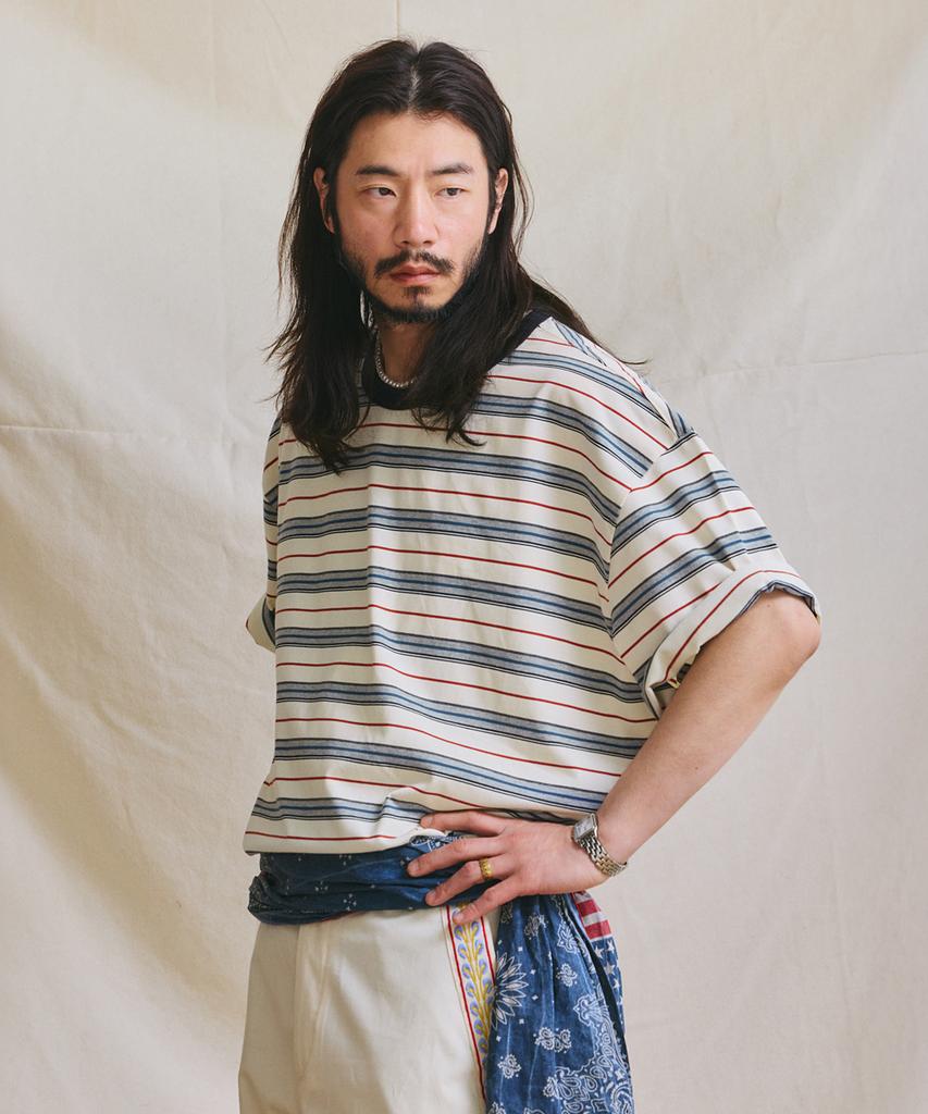 RUGGED HOUSE Multi-Stripe Ringer Tee Ivory