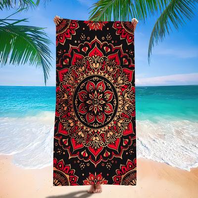 Red Black Mandala Beach Towel Microfiber Quick Dry Bath Towel Bohemian Floral Large Soft Towel for Swimming Travel Picnic