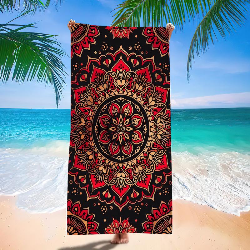 Red Black Mandala Beach Towel Microfiber Quick Dry Bath Towel Bohemian Floral Large Soft Towel for Swimming Travel Picnic