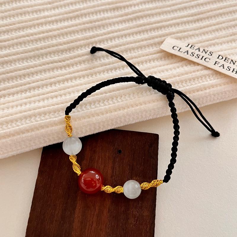 

Агат плетеный ручной веревки женский простой нишевый дизайн Sense ретро опал браслет